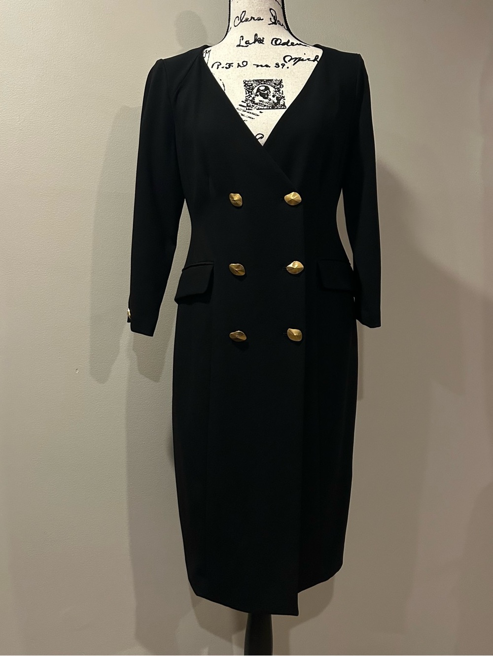Donna Karan Cady Crepe V-Neck 3/4 Sleeve Jacket Dress